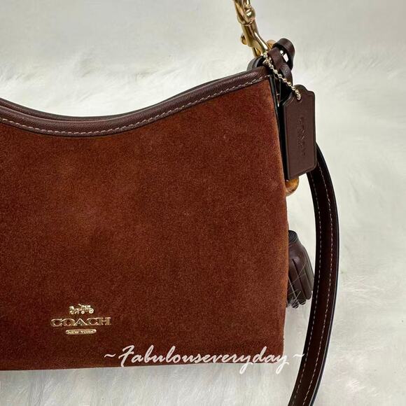 Coach Laurel Small Shoulder Bag With Tassels In Suede/Brown/Maple CCF14 - Picture 11 of 12